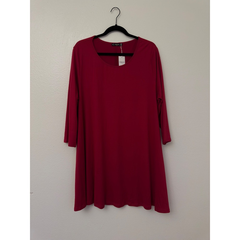 Enmain Womens Red A-Line Tunic Dress Long Sleeve Scoop Neck Solid Size XXL NEW